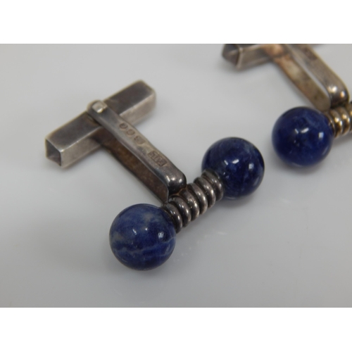 21 - GUCCI: A Pair of Silver & Lapis Lazuli Cufflinks Hallmarked London 1984 by Gucci