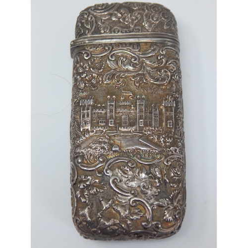 26 - Nathaniel Mills: A Victorian Silver Castle Top Cigar Case depicting Windsor & Warwick Castles: Hallm... 