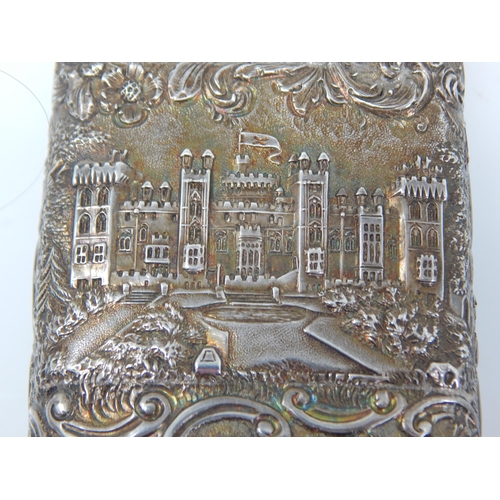 26 - Nathaniel Mills: A Victorian Silver Castle Top Cigar Case depicting Windsor & Warwick Castles: Hallm... 