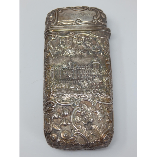 26 - Nathaniel Mills: A Victorian Silver Castle Top Cigar Case depicting Windsor & Warwick Castles: Hallm... 