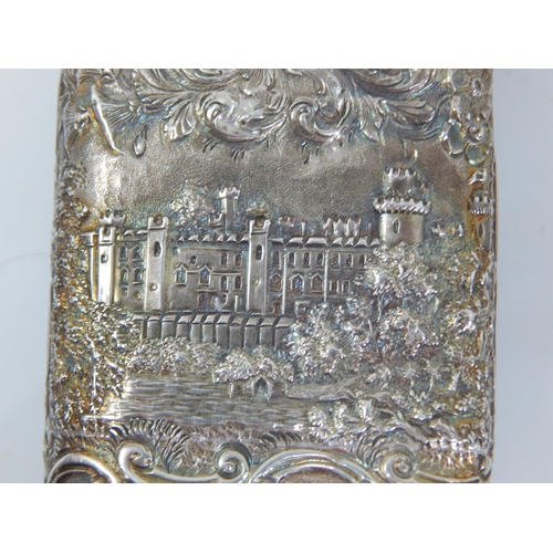 26 - Nathaniel Mills: A Victorian Silver Castle Top Cigar Case depicting Windsor & Warwick Castles: Hallm... 