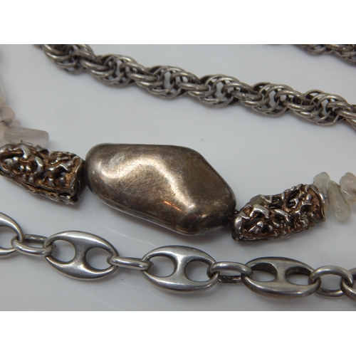 28A - A Large Quantity of Silver Jewellery Including Bracelets, Rose Quartz Silver Necklace, Rings, Russia... 