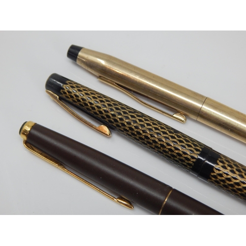 401 - Sheaffer Fountain Pen with 14ct Gold Nib together with two further pens by Cross & Parker