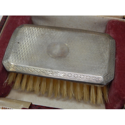 402 - Hallmarked Silver Childs Brush & Comb in Fitted Case together with a 1980's Nepro travelling alarm c... 