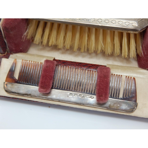 402 - Hallmarked Silver Childs Brush & Comb in Fitted Case together with a 1980's Nepro travelling alarm c... 