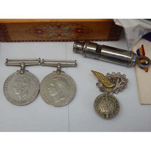 408 - A Quantity of Military Items Including WWII Medals, Badges, Whistle etc