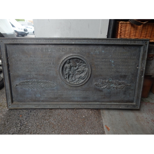 Solid Bronze commemorative plaque  for the staff of Cornhill Insurance who served during WWII including a quote from the famous Winston Churchill Speech in 1940 “We will never Surrender”
Extremely heavy: length 120 cm x width 60 cm