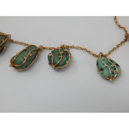 14B - 9ct Gold and turquoise stone necklace & bracelet, gross weight 19.55g