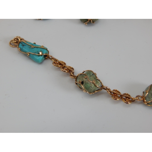 14B - 9ct Gold and turquoise stone necklace & bracelet, gross weight 19.55g