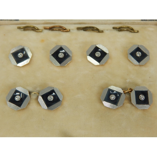 14E - Asprey 18ct Gold & Platinum Diamond Set Cufflinks & Dress Studs 12.26g in Original Bond St, London b... 