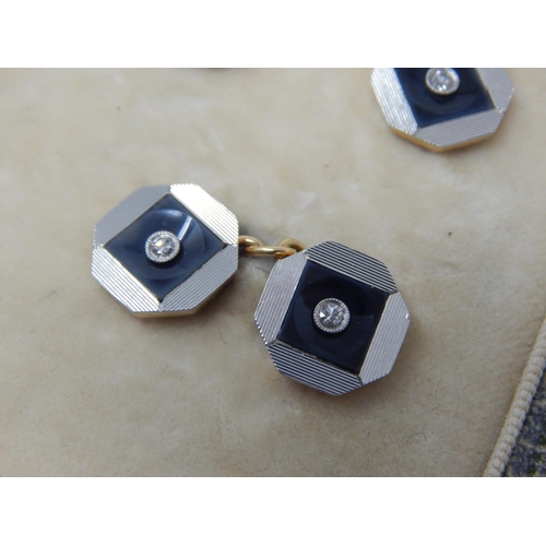 14E - Asprey 18ct Gold & Platinum Diamond Set Cufflinks & Dress Studs 12.26g in Original Bond St, London b... 