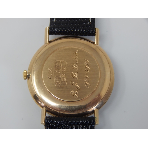 162E - Gentleman's 9ct Gold OMEGA Geneve Wristwatch with Sweep Seconds Hand on Black Leather Strap. Working... 