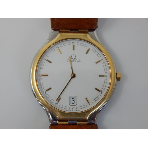 162F - Gentleman's OMEGA Wristwatch with Date Aperture on Original Tan Leather Strap with Omega Buckle