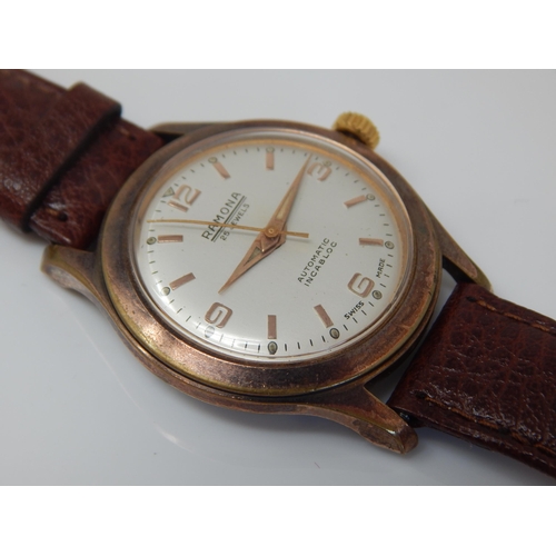 162L - 1950's Gentleman's Ramona Automatic 25 Jewels Wristwatch in Gold Plated Case on Brown Leather Strap:... 