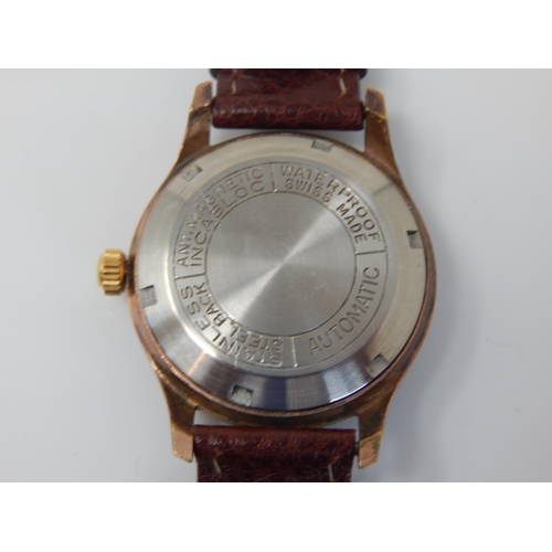 162L - 1950's Gentleman's Ramona Automatic 25 Jewels Wristwatch in Gold Plated Case on Brown Leather Strap:... 