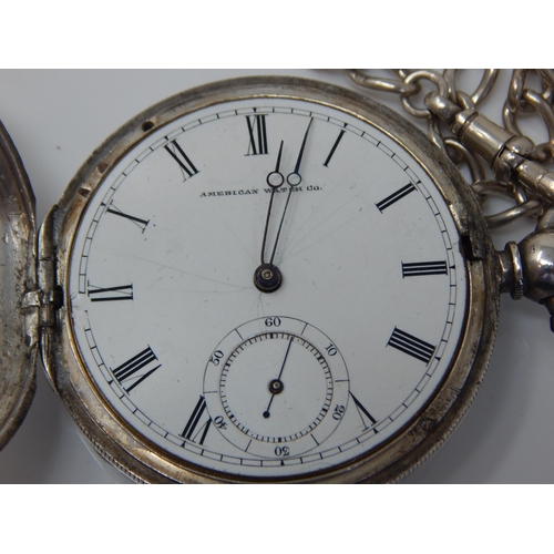 162Q - Gentleman' Silver Hunter Pocket Watch on Silver Albert Chain A/F