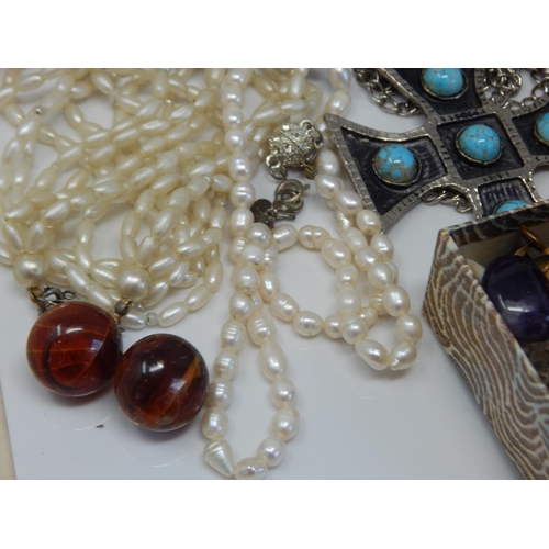 299C - A Quantity of Vintage Costume Jewellery including Silver Mounted Tusk Pendant, Bangles, Earrings etc... 