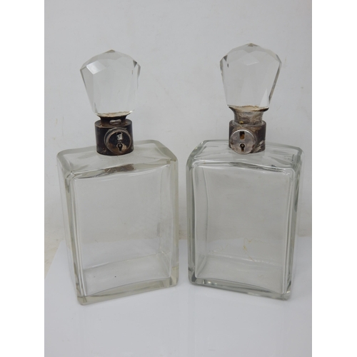 149M - A Pair of Silver Mounted Glass Whisky Decanters Hallmarked Birmingham 1929 by Hukin & Heath: Height ... 