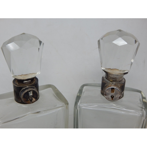 149M - A Pair of Silver Mounted Glass Whisky Decanters Hallmarked Birmingham 1929 by Hukin & Heath: Height ... 