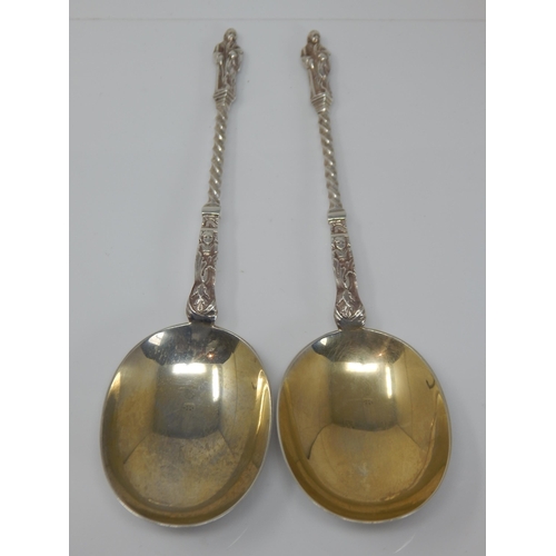 149P - A Pair of Victorian Silver Apostle Spoons with Gilded Bowls Hallmarked London 1897 by William Hutton... 