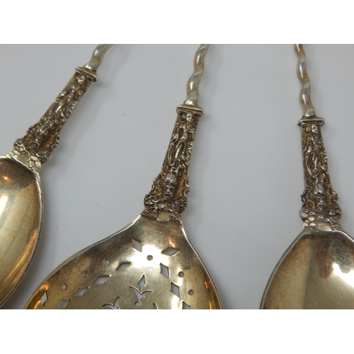 149Q - A Pair of Victorian Silver Apostle Spoons & Strainer Spoon with Gilded Bowls Hallmarked London 1885/... 