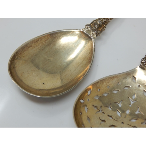 149Q - A Pair of Victorian Silver Apostle Spoons & Strainer Spoon with Gilded Bowls Hallmarked London 1885/... 