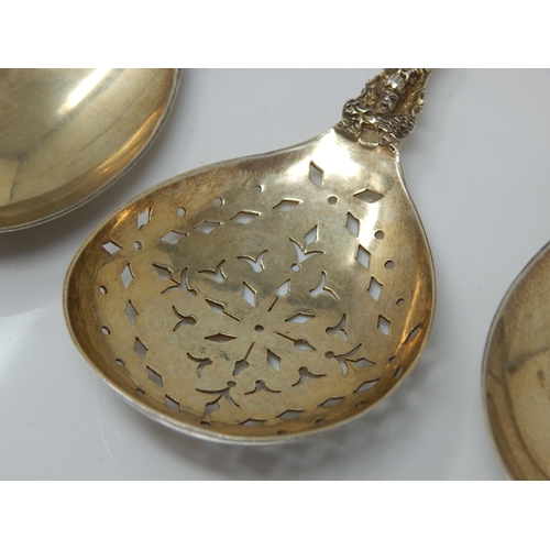 149Q - A Pair of Victorian Silver Apostle Spoons & Strainer Spoon with Gilded Bowls Hallmarked London 1885/... 