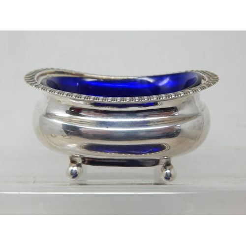 149R - A Good Pair of George III Silver Salts with Gadrooned Rims & Original Cobalt Blue Glass Liners: Hall... 