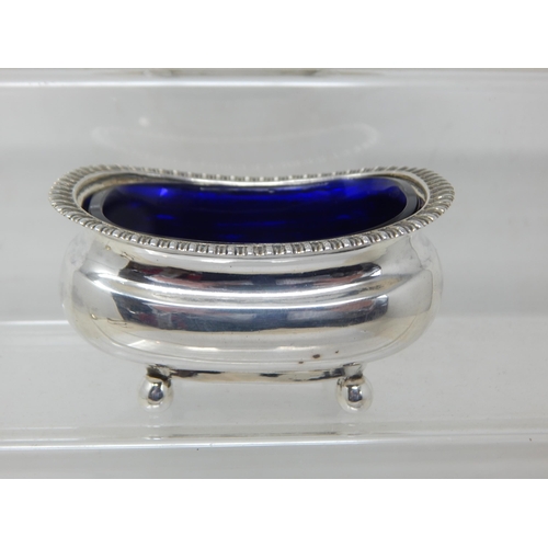 149R - A Good Pair of George III Silver Salts with Gadrooned Rims & Original Cobalt Blue Glass Liners: Hall... 