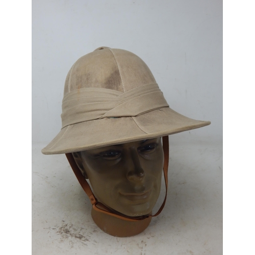 755 - WWII British Military Tropical Helmet Dated 1942 with Liner & Chin Strap.