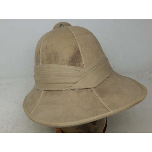 755 - WWII British Military Tropical Helmet Dated 1942 with Liner & Chin Strap.