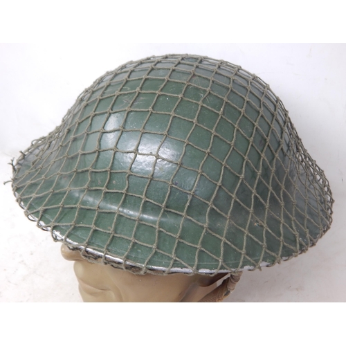 757 - WWII Steel Brodie Helmet with Netting, Liner & Chin Strap