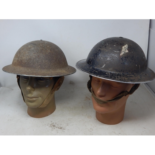 758 - WWII Steel Brodie Helmets (2) with Liners & Chin Straps