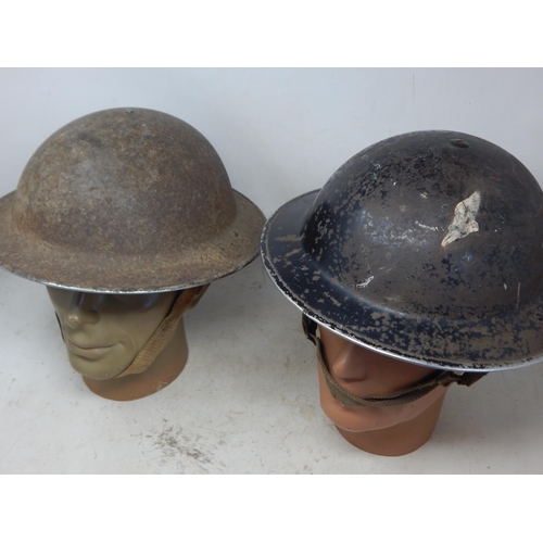 758 - WWII Steel Brodie Helmets (2) with Liners & Chin Straps