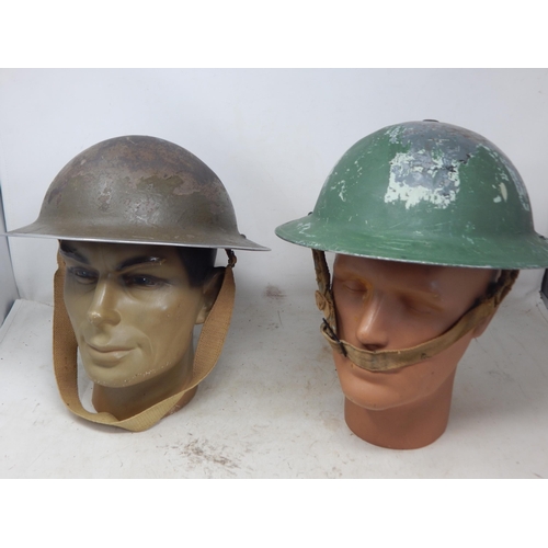 759 - WWII Steel Brodie Helmets (2) with Liners & Chin Straps