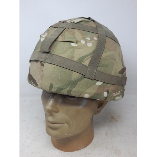 760 - Military Combat Helmet with Camouflage Cover, Liner & Chin Strap