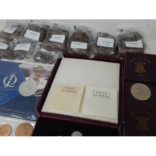 99M - 1951 Festival of Britain 10 coin set, 3 x 1951 crowns, 1953 coronation sets, QEII Diamond Jubilee Co... 