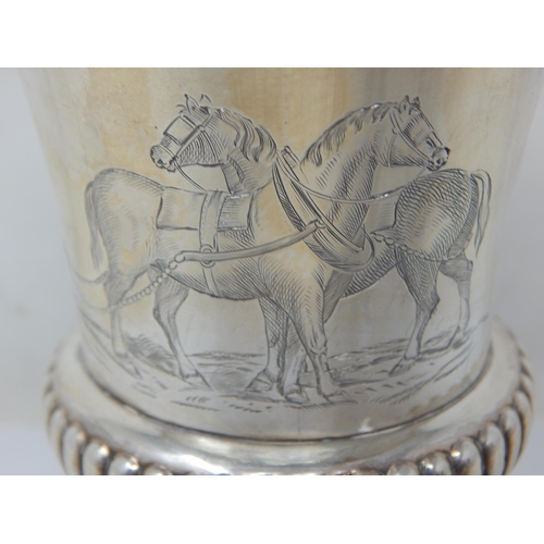 100B - George IV Silver Campana Shaped Goblet Finely Engraved with Suffolk Punch Horses & Plough: Hallmarke... 