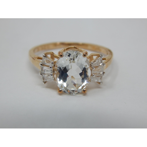 Gold Ring Set with a Central 2.30ct Himalayan Beryl & White Zircons: Size N/O, gross weight 2.36g