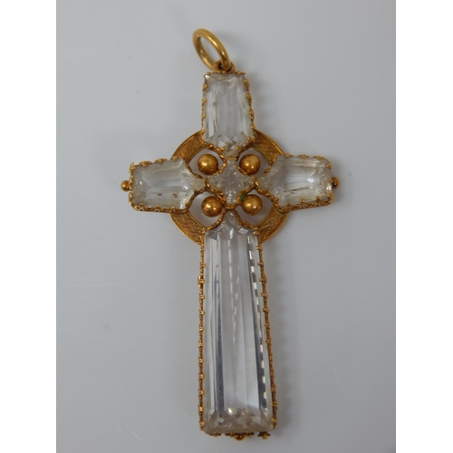 102 - Large 19th Century Gold & Rock Crystal Set Cross Pendant: Dated 1877: Length 6.2cm: Gross weight 11.... 