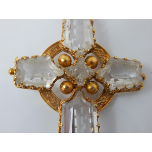 102 - Large 19th Century Gold & Rock Crystal Set Cross Pendant: Dated 1877: Length 6.2cm: Gross weight 11.... 