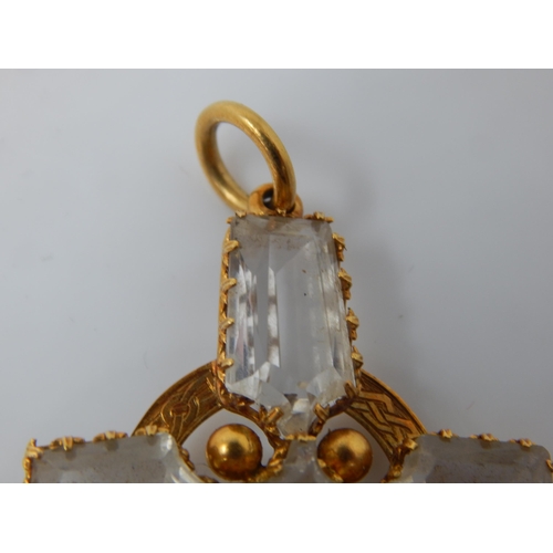 102 - Large 19th Century Gold & Rock Crystal Set Cross Pendant: Dated 1877: Length 6.2cm: Gross weight 11.... 