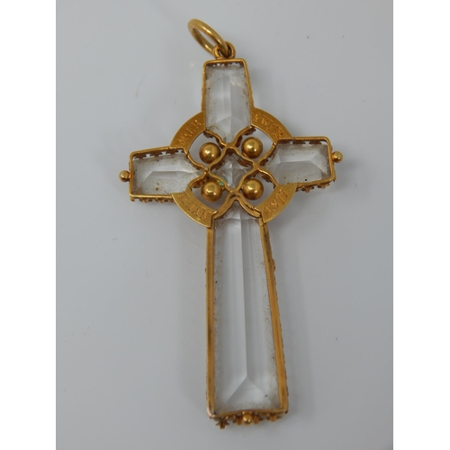 102 - Large 19th Century Gold & Rock Crystal Set Cross Pendant: Dated 1877: Length 6.2cm: Gross weight 11.... 