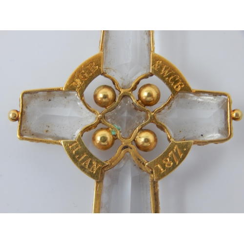 102 - Large 19th Century Gold & Rock Crystal Set Cross Pendant: Dated 1877: Length 6.2cm: Gross weight 11.... 