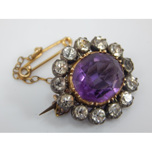 104 - 19th Century Gold & Silver Amethyst & Paste Set Brooch: 2,2cm wide: Gross weight 5.08g