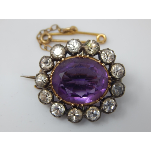 104 - 19th Century Gold & Silver Amethyst & Paste Set Brooch: 2,2cm wide: Gross weight 5.08g