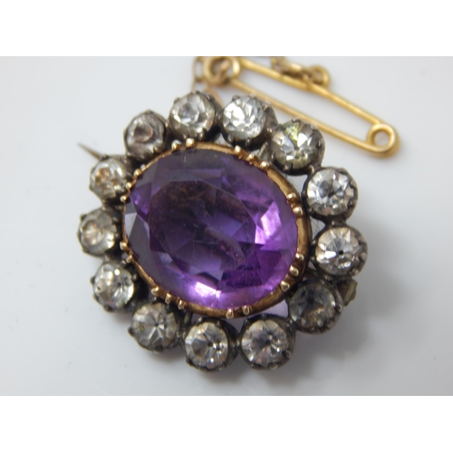 104 - 19th Century Gold & Silver Amethyst & Paste Set Brooch: 2,2cm wide: Gross weight 5.08g