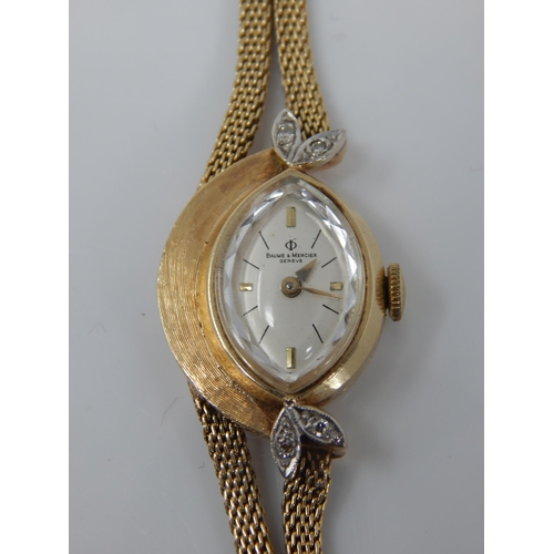 108 - Ladies 14ct Gold Baume & Mercier Wristwatch Set with Diamonds on 14ct Gold Strap in Original Case. G... 