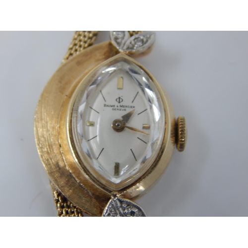 108 - Ladies 14ct Gold Baume & Mercier Wristwatch Set with Diamonds on 14ct Gold Strap in Original Case. G... 