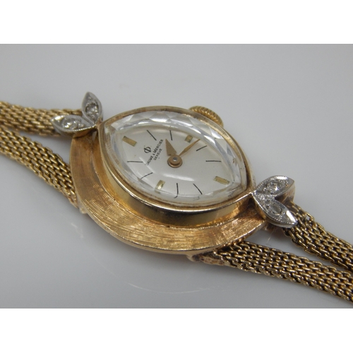 108 - Ladies 14ct Gold Baume & Mercier Wristwatch Set with Diamonds on 14ct Gold Strap in Original Case. G... 